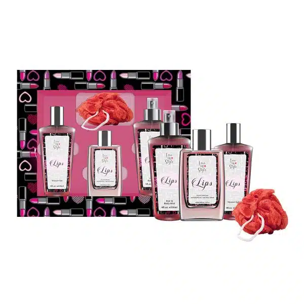 LIPS SET EDP 100ML + HAIR &BODY MIST 250ML+ SG 250ML+ BATH SPONGE