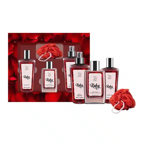 RUBY SET EDP 100ML + HAIR &BODY MIST 250ML+ SG 250ML+ BATH SPONGE