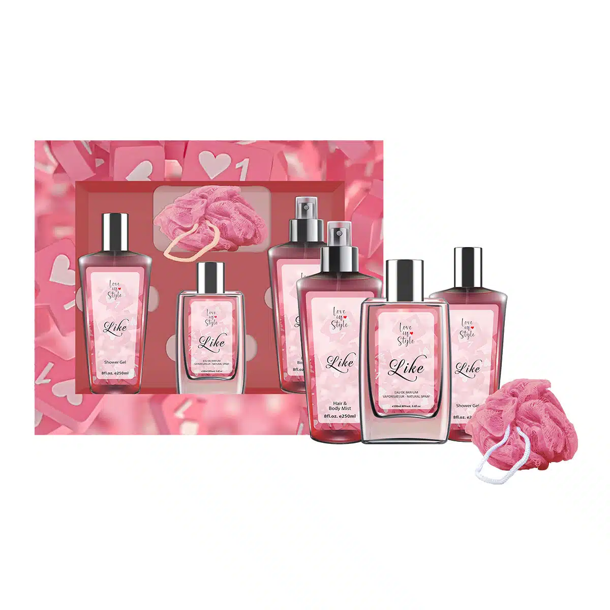 LIKE SET EDP 100ML + HAIR &BODY MIST 250ML+ SG 250ML+ BATH SPONGE