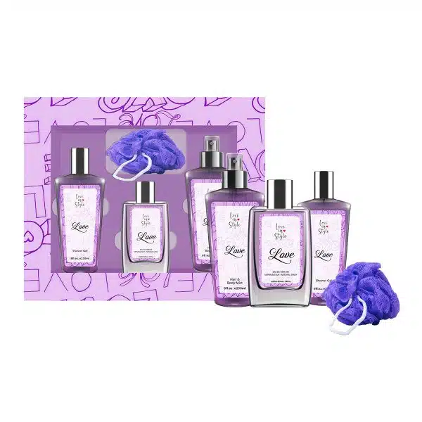LOVE SET EDP 100ML + HAIR &BODY MIST 250ML+ SG 250ML+ BATH SPONGE